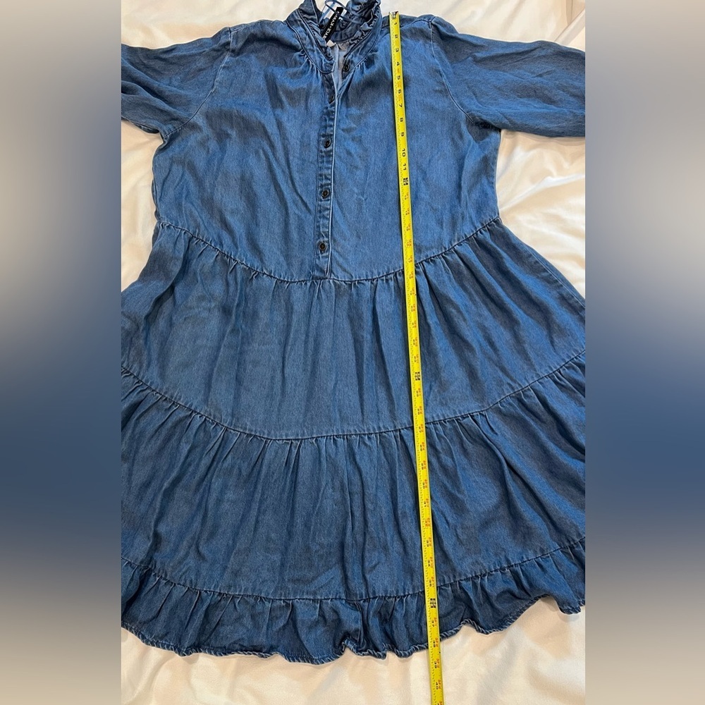 Grace + Karma Long Sleeve Blue Denim Pleated Front Dress Size M - Picture 11 of 11